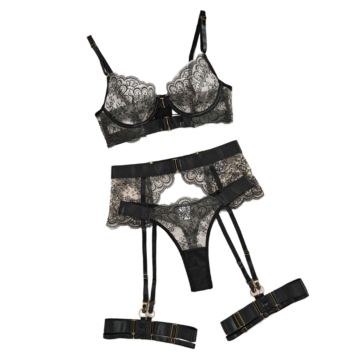 EmbroLuxe™ 4-Piece Sheer Lace Lingerie Set