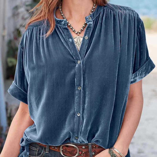 Ruched Round Neck Short Sleeve Shirt